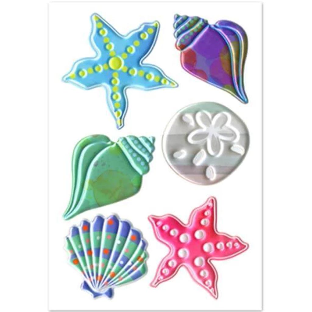 3D PUFFY EMBOSSED SEASHELLS SHEEN 10.5CMX15.5CM 