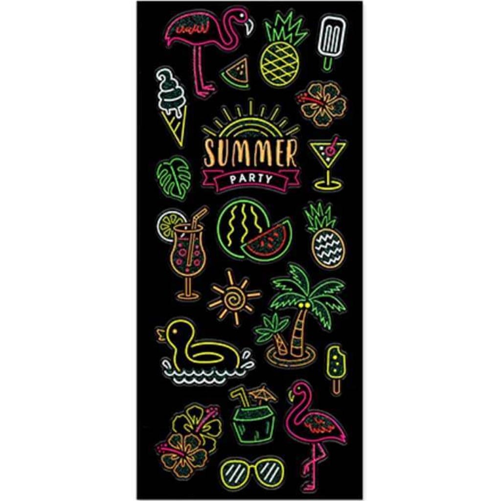 PAPER CRAFT STICKER GLITTER NEON SUMMER PARTY 10X23CM 