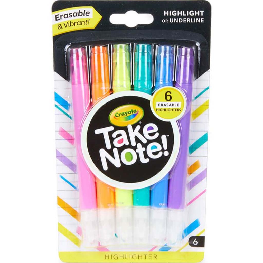 Crayola Take Note Erasable Highlighters School Supplies 6 Count