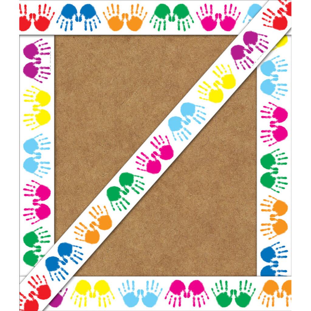 Colorful Handprints Straight Borders 