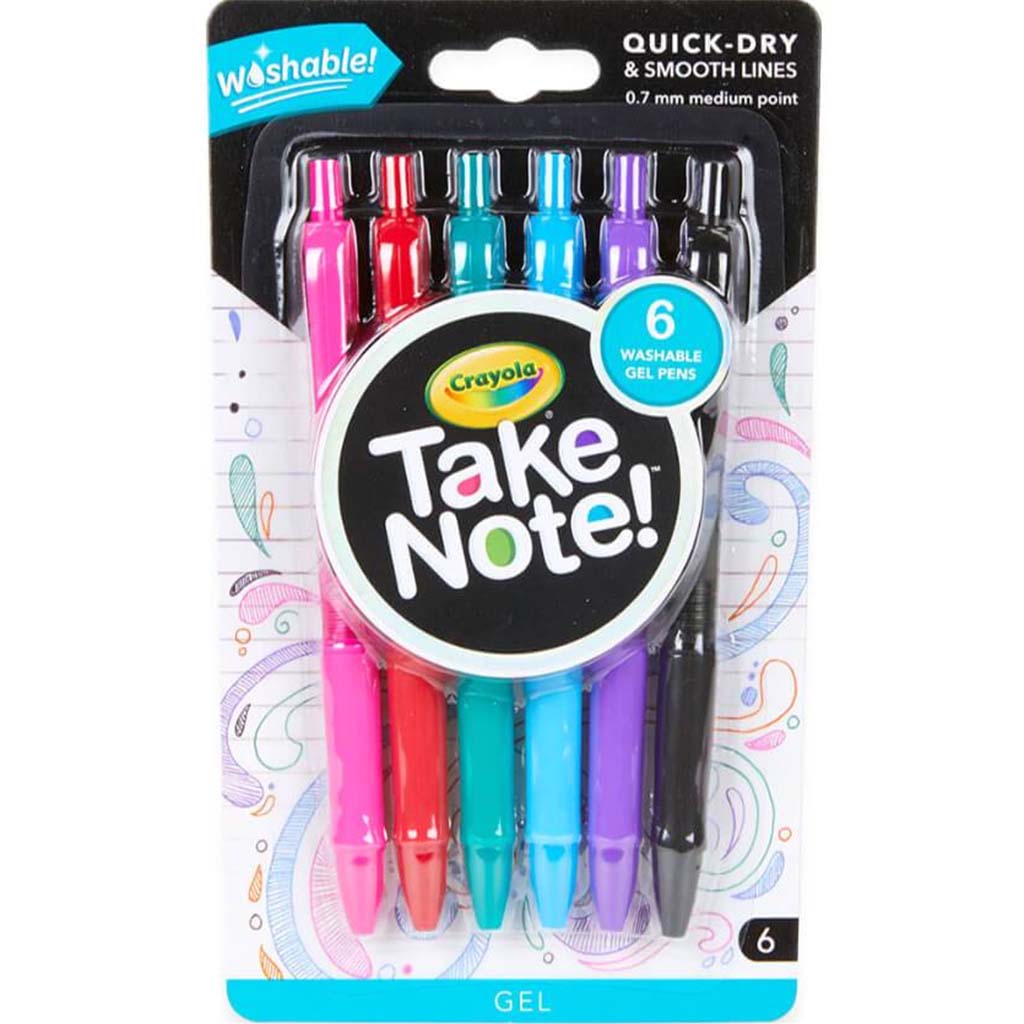 Crayola Take Note 6 Washable Gel Pens 0.07mm Medium Point