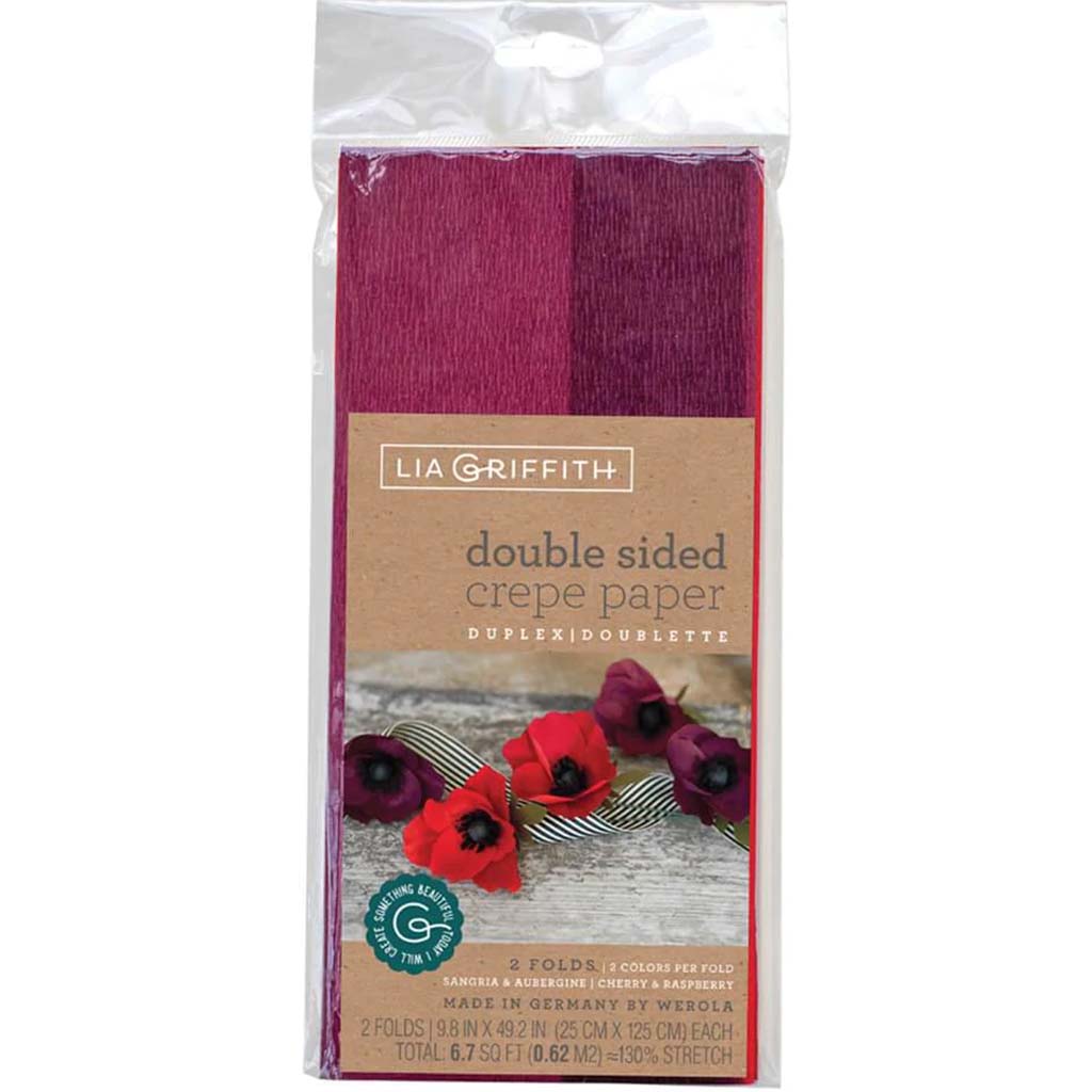 Double Sided Crepe Paper 25cm x 125cm Aubergine, Sangria &amp; Cherry, Raspberry