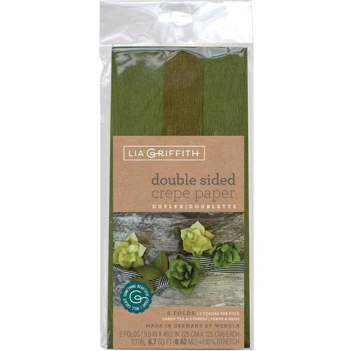 Double Sided Crepe Paper 25cm x 125cm Green Tea, Cypress & Ferns, Moss