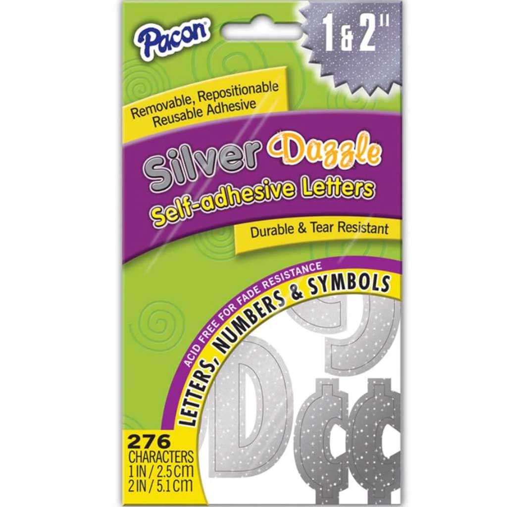 Self Adhesive Letters Silver Dazzle 1in and 2in