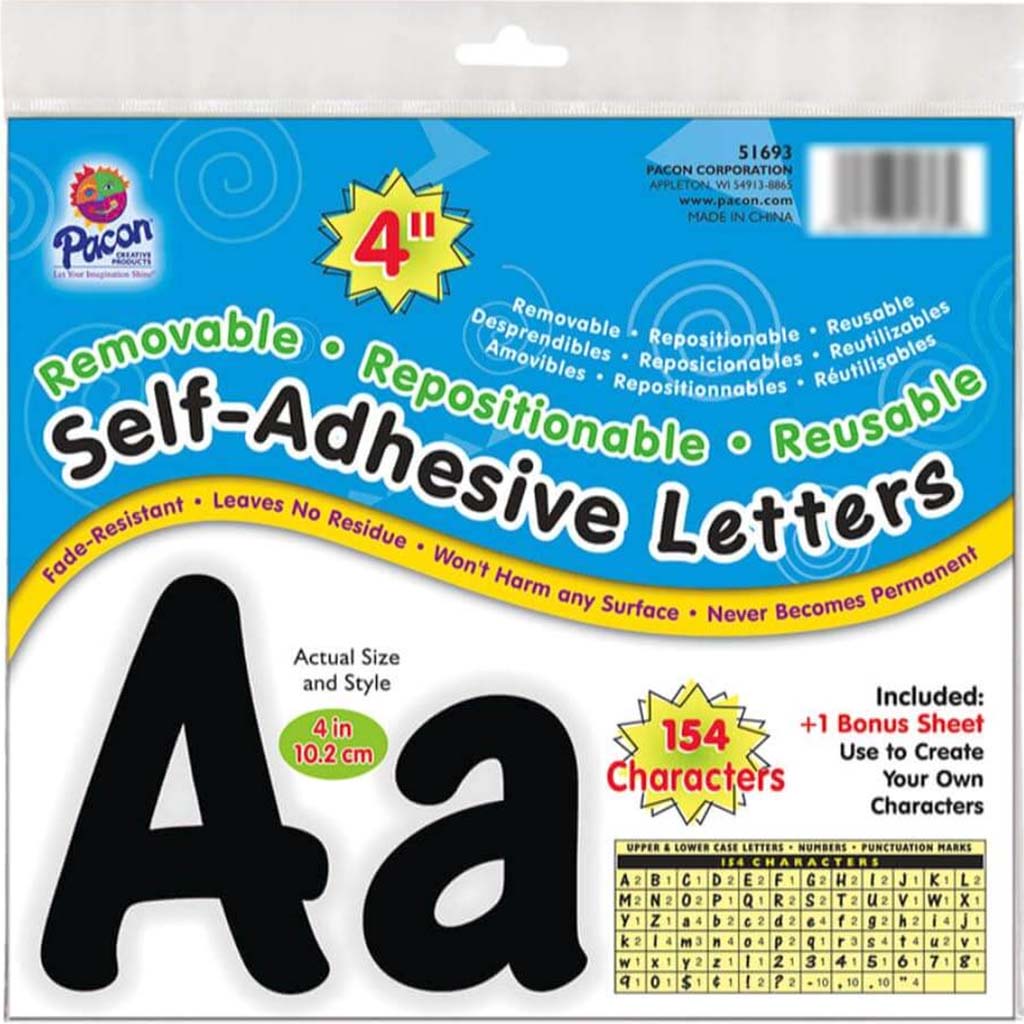 Self Adhesive Upper &amp; Lower Vinyl Letters 4in Black