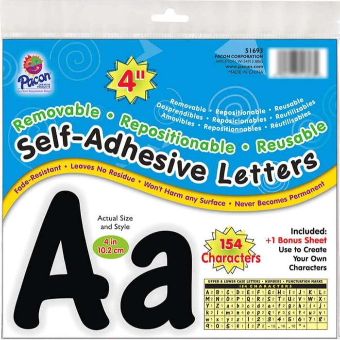 Self Adhesive Upper & Lower Vinyl Letters 4in Black