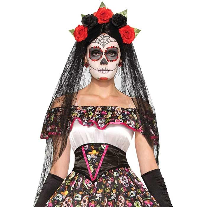 Day Of Death Skull Veil Red