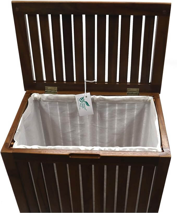 Teak Rectangle Wood Hamper with Bag