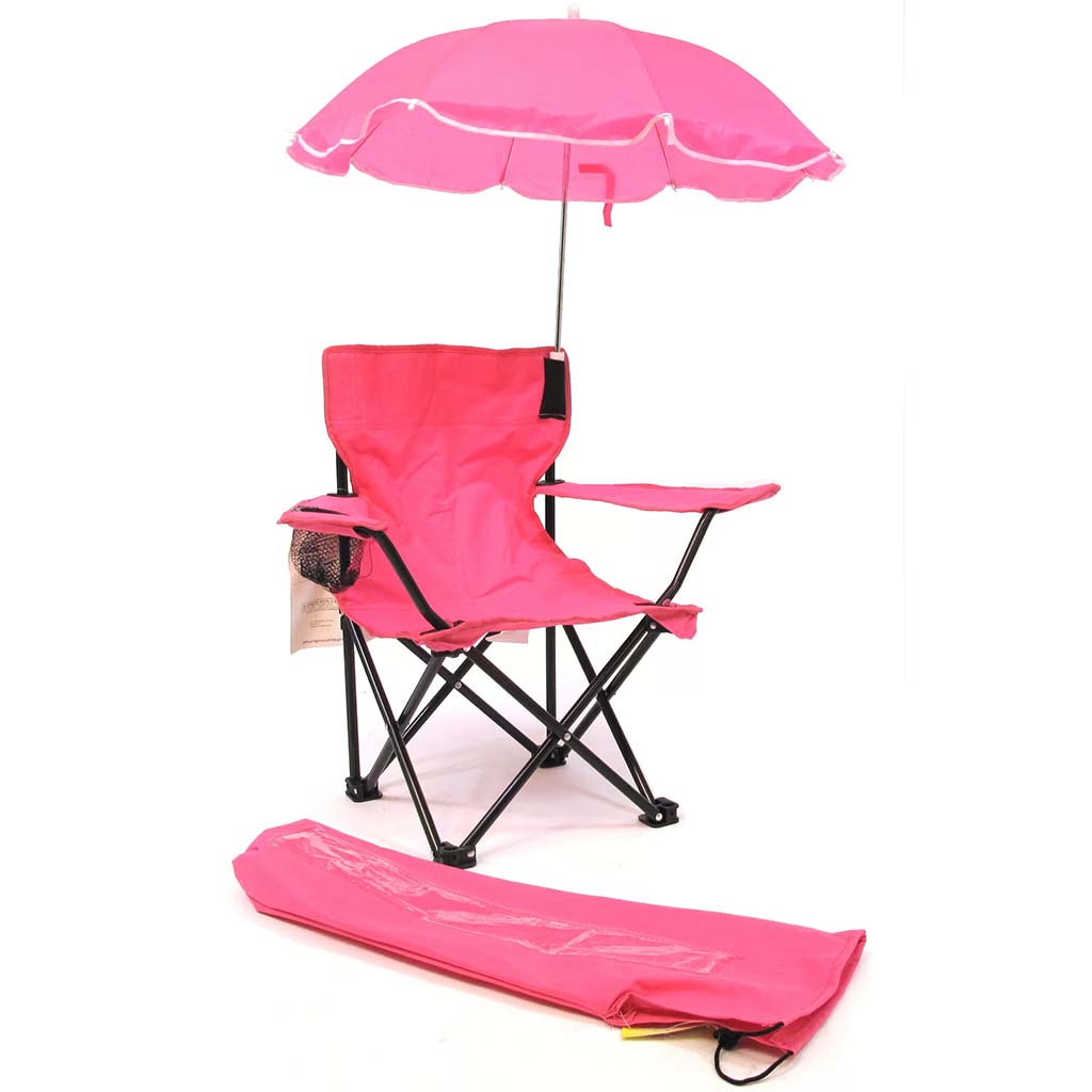 Folding Camp Chair with Umbrella, Hot Pink
