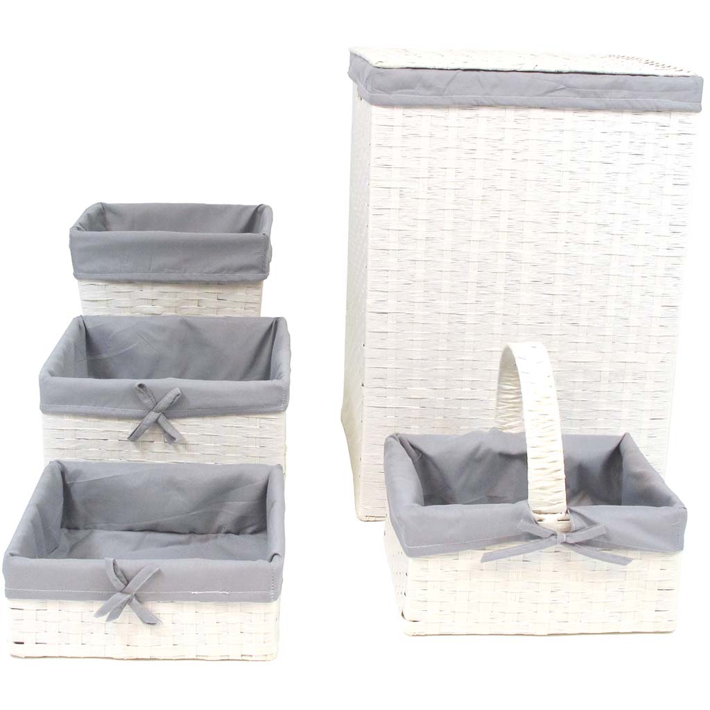 Hamper Set 5pc, White &amp; Gray