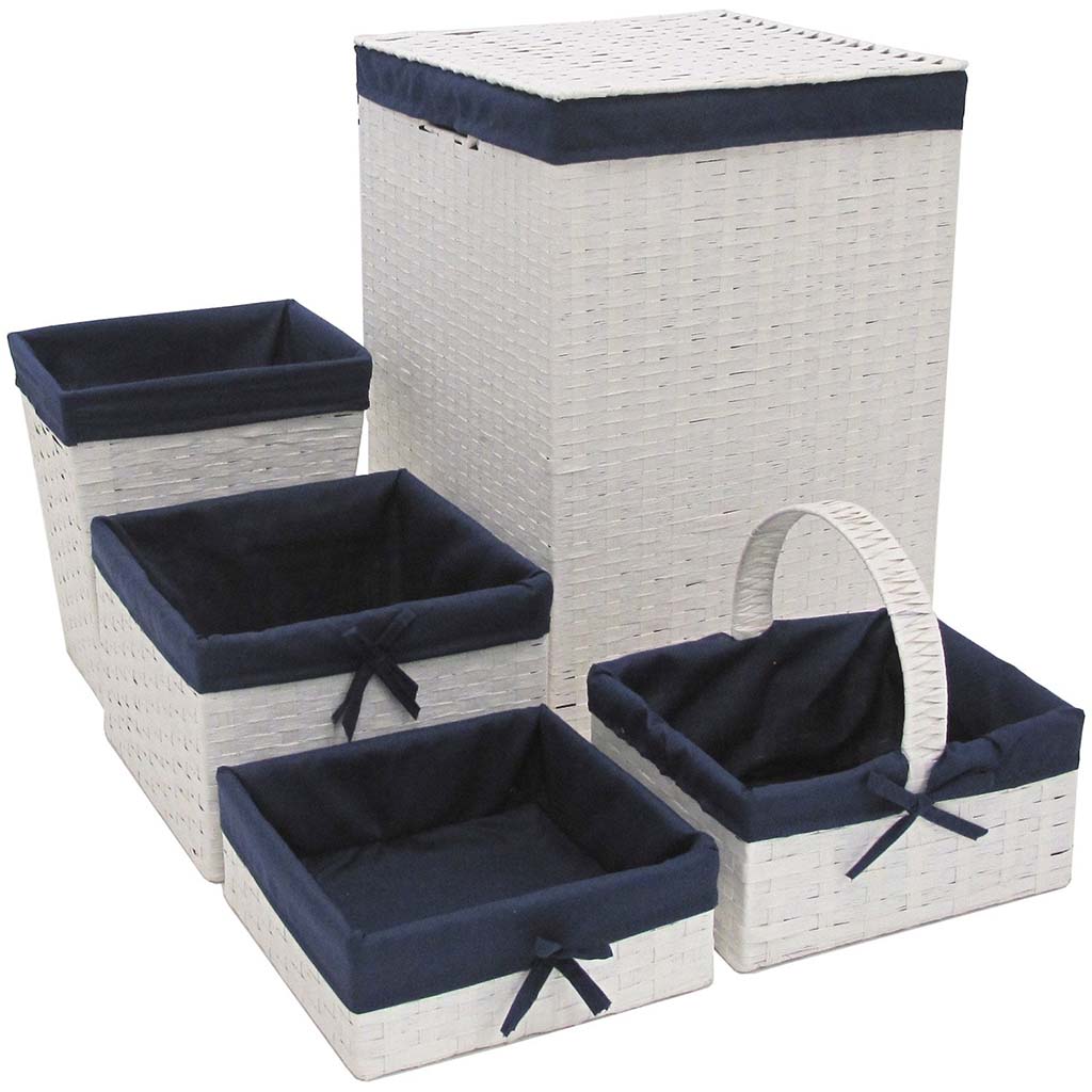 Hamper Set 5pc, White &amp; Navy