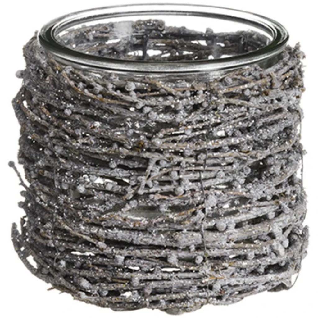 Glittered Twig Candleholder with Glass 