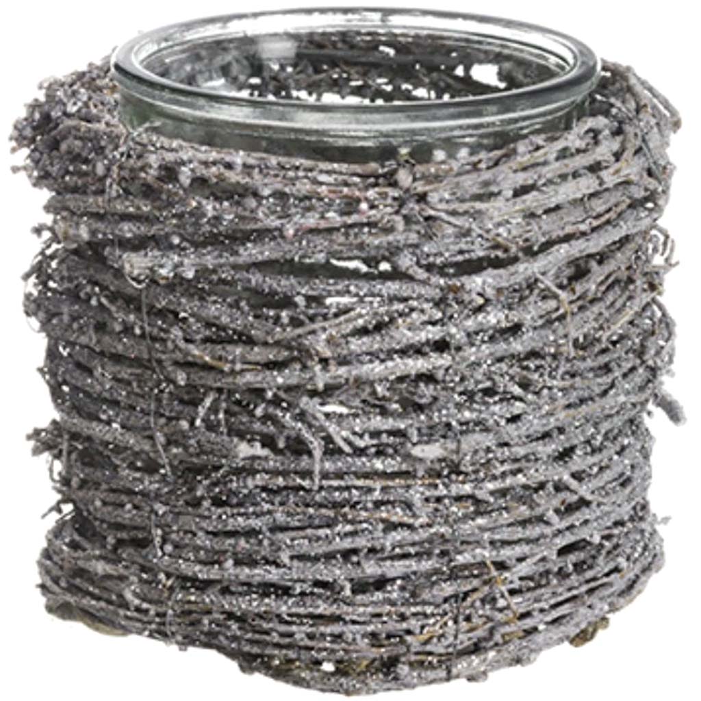 Glittered Twig Candleholder with Glass 