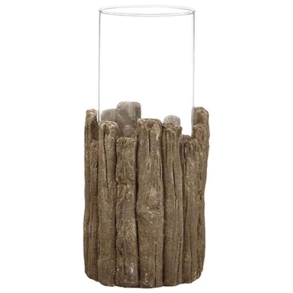 Faux Wood Candle Holder with Glass 16.5in x 7.5in