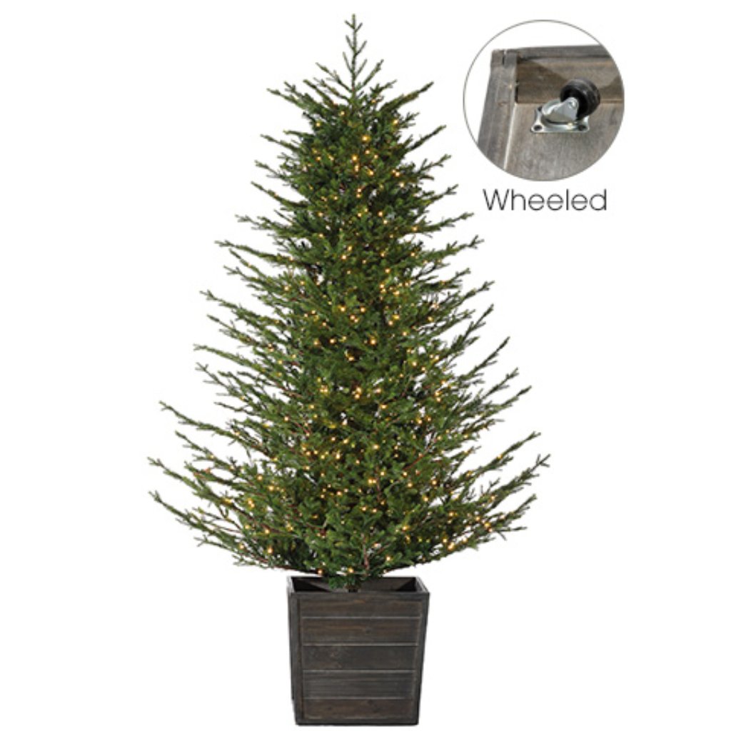 Deluxe Russian Pine Tree x3649 w/1000 HLED Lights in Large Wheeled Wood Box 