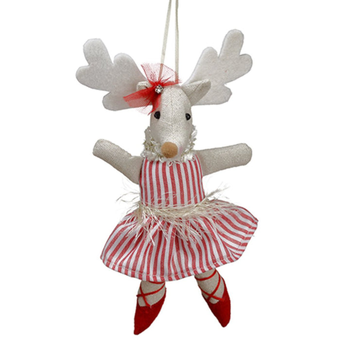 Reindeer in Stripe Dress Ornament 