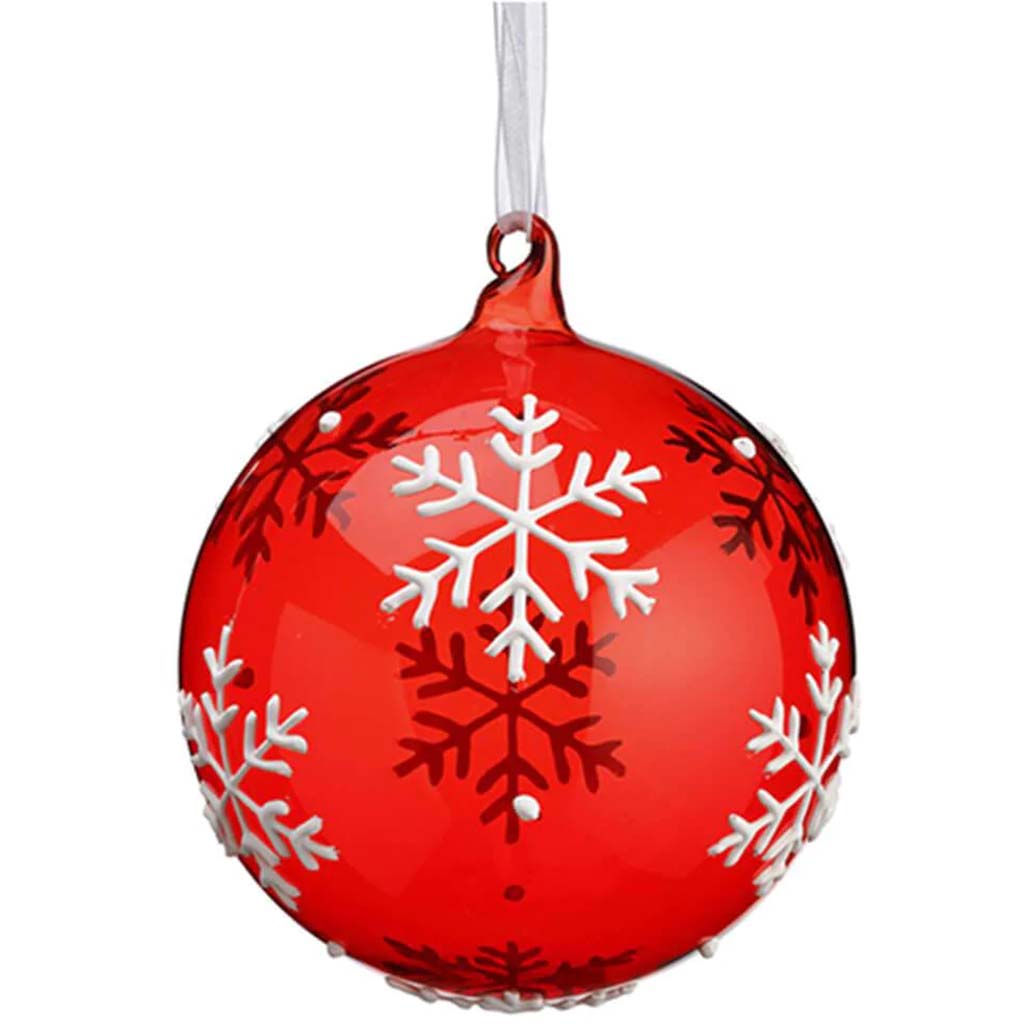 Snowflake Glass Ball Ornament, 4in