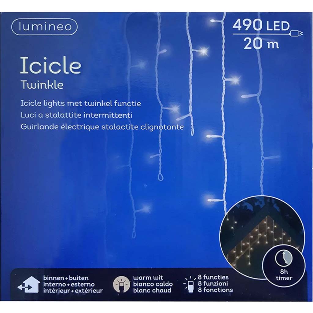 Led Twinkle Icicle Light Outd Colourbox White/Warm White 65.6ft 490L 