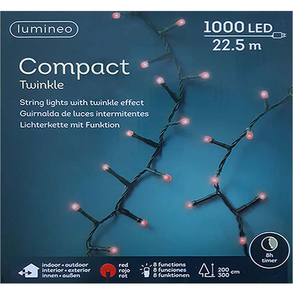 Led Compact Twinkle Lights Outdoor Colourbox Green/Red 2250cm 1000L 