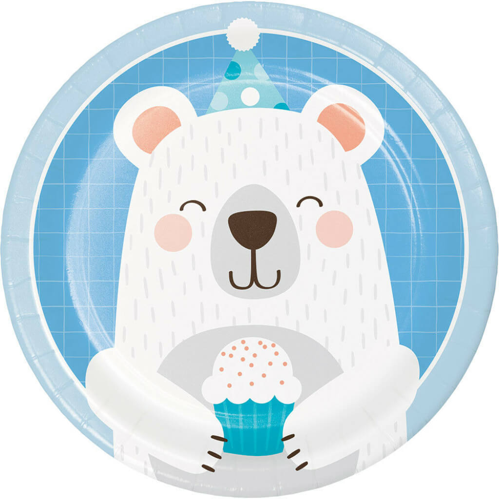 1st Birthday Bear 7in Plate 8ct