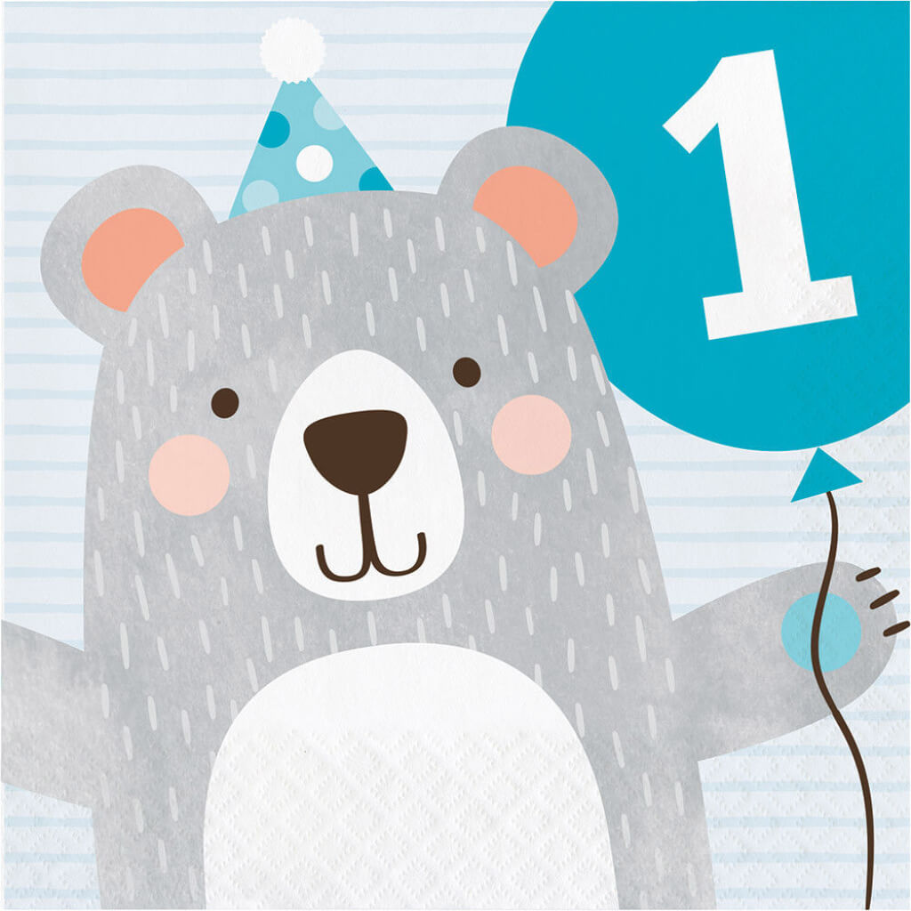 1st Birthday Bear Beverage Napkin 2ply 16ct