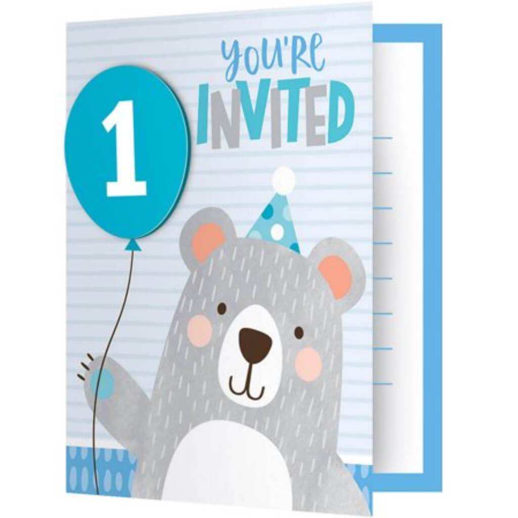 1st Birthday Bear Invitation 8ct