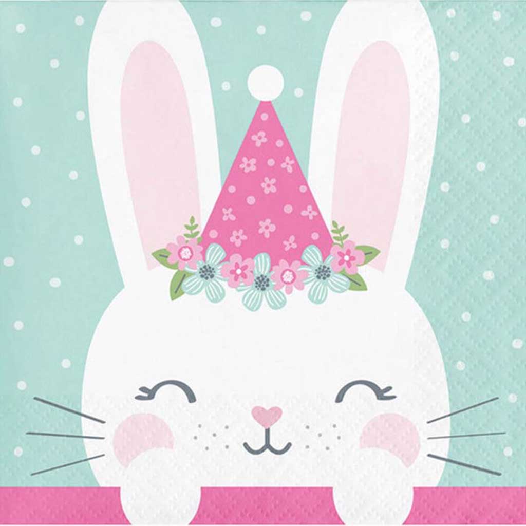 Hat Birthday Bunny Beverage Napkin 2ply 16ct