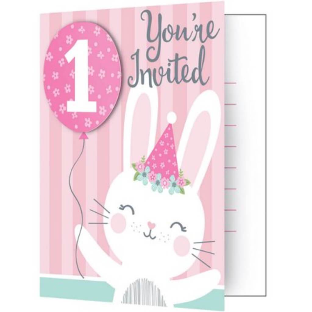 1st Birthday Bunny Invitation 8ct