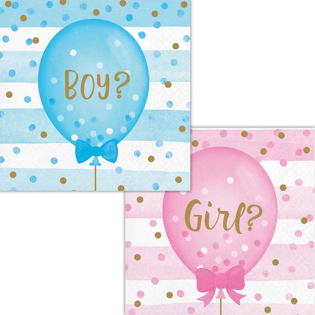 Gender Reveal Balloon Beverage Napkin 2ply 16ct