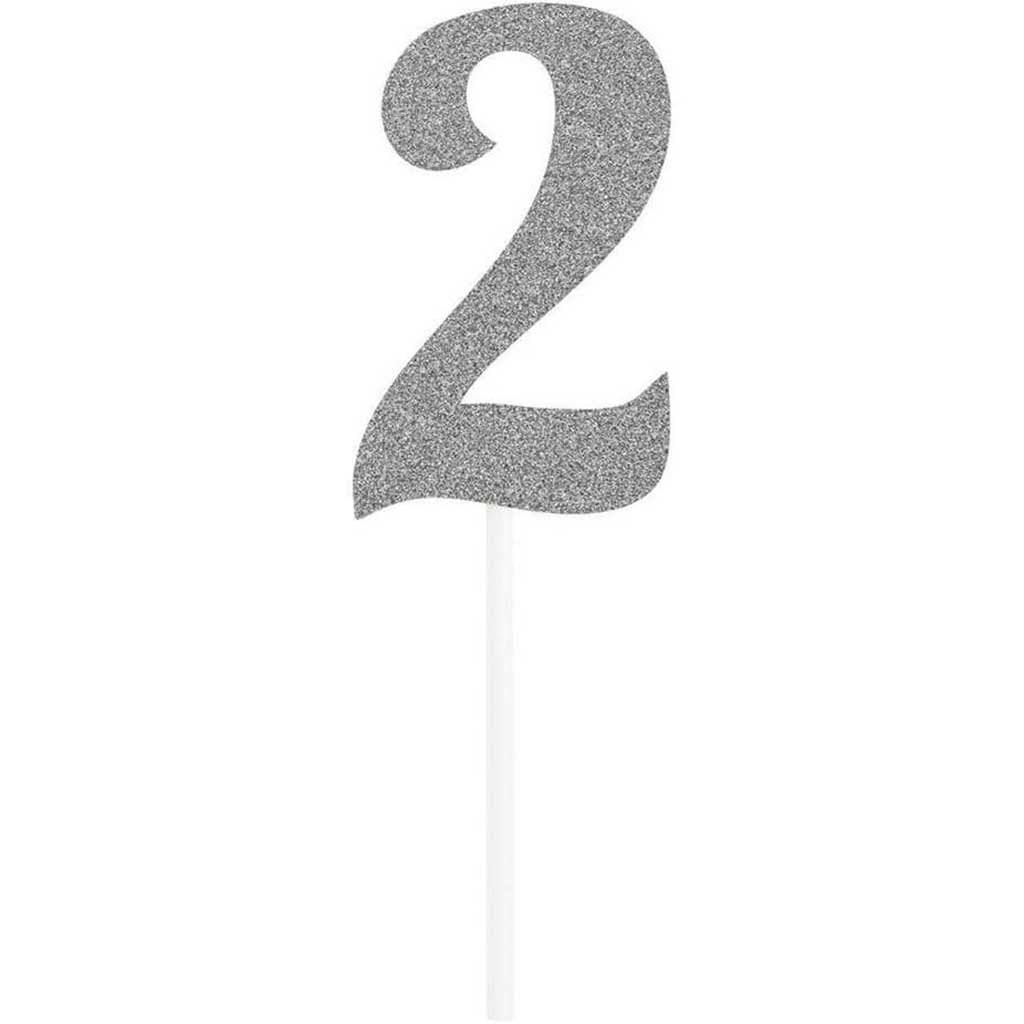 Cake Topper 2 Glitter Silver