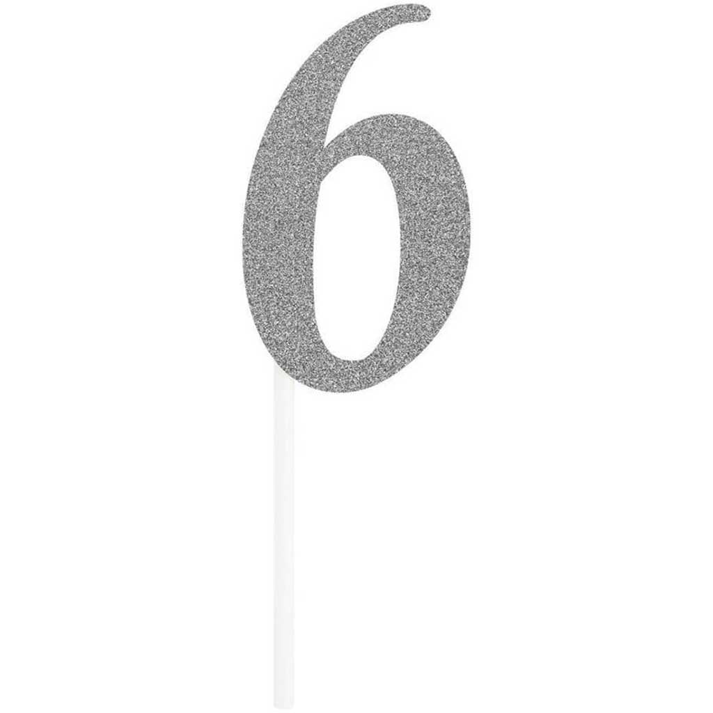 Cake Topper 6 Glitter Silver