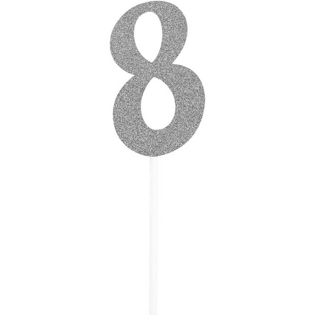 Cake Topper 8 Glitter Silver