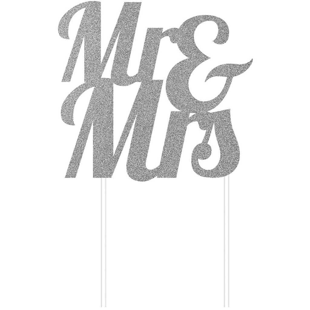 Cake Topper Mr and Mrs Glitter Silver