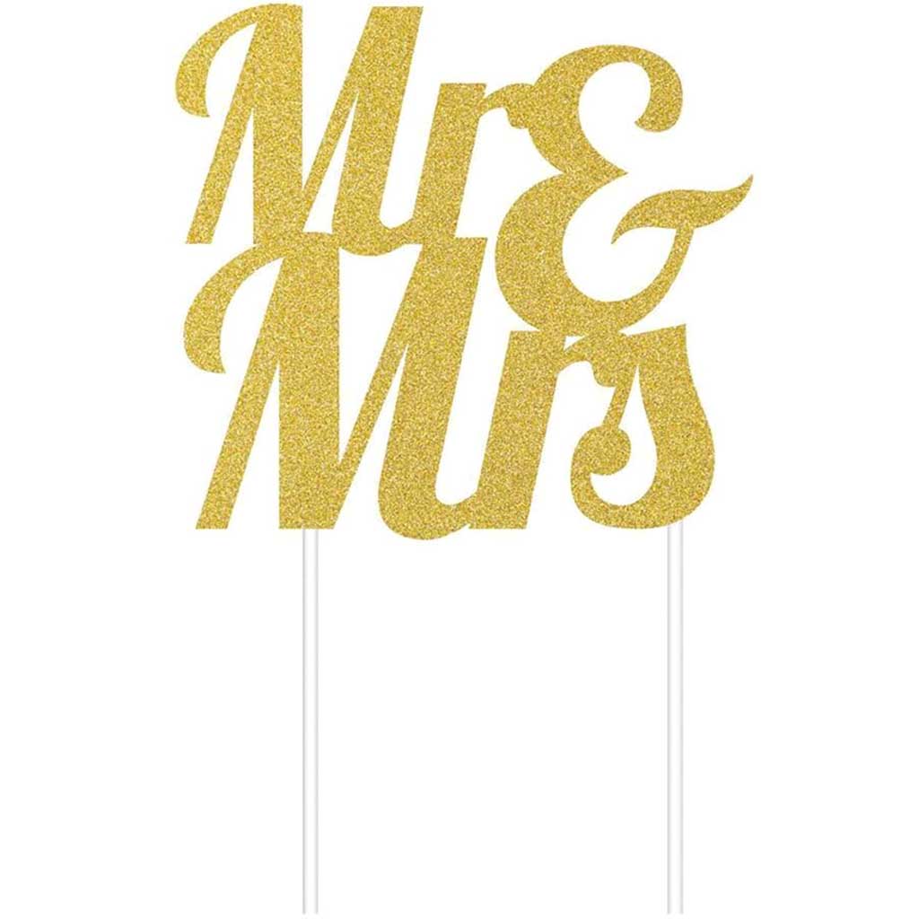 Cake Topper Mr and Mrs Glitter Gold