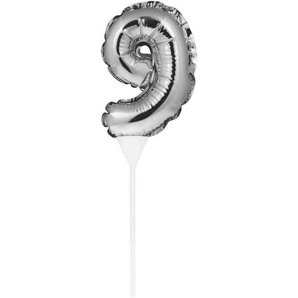 Balloon Cake Topper 9 Silver
