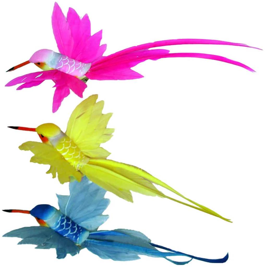 Hummingbird Pink, Blue, Yellow On Clip 7in