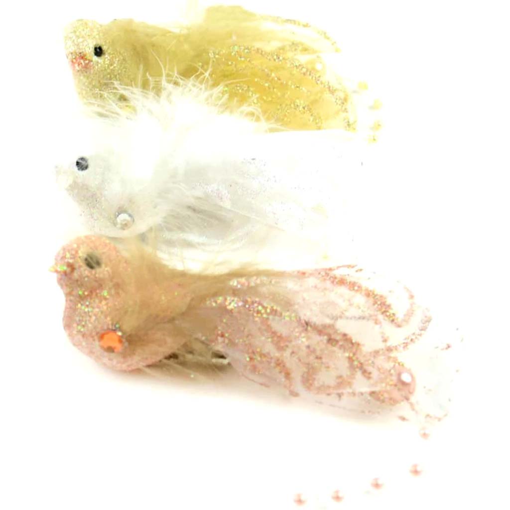 Fancy Glitter Birds Gold Assorted 3 Colors 4in