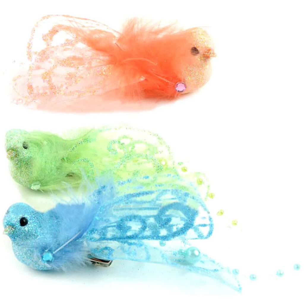 Fancy Glitter Birds Pastel Assorted 3 Colors 4in