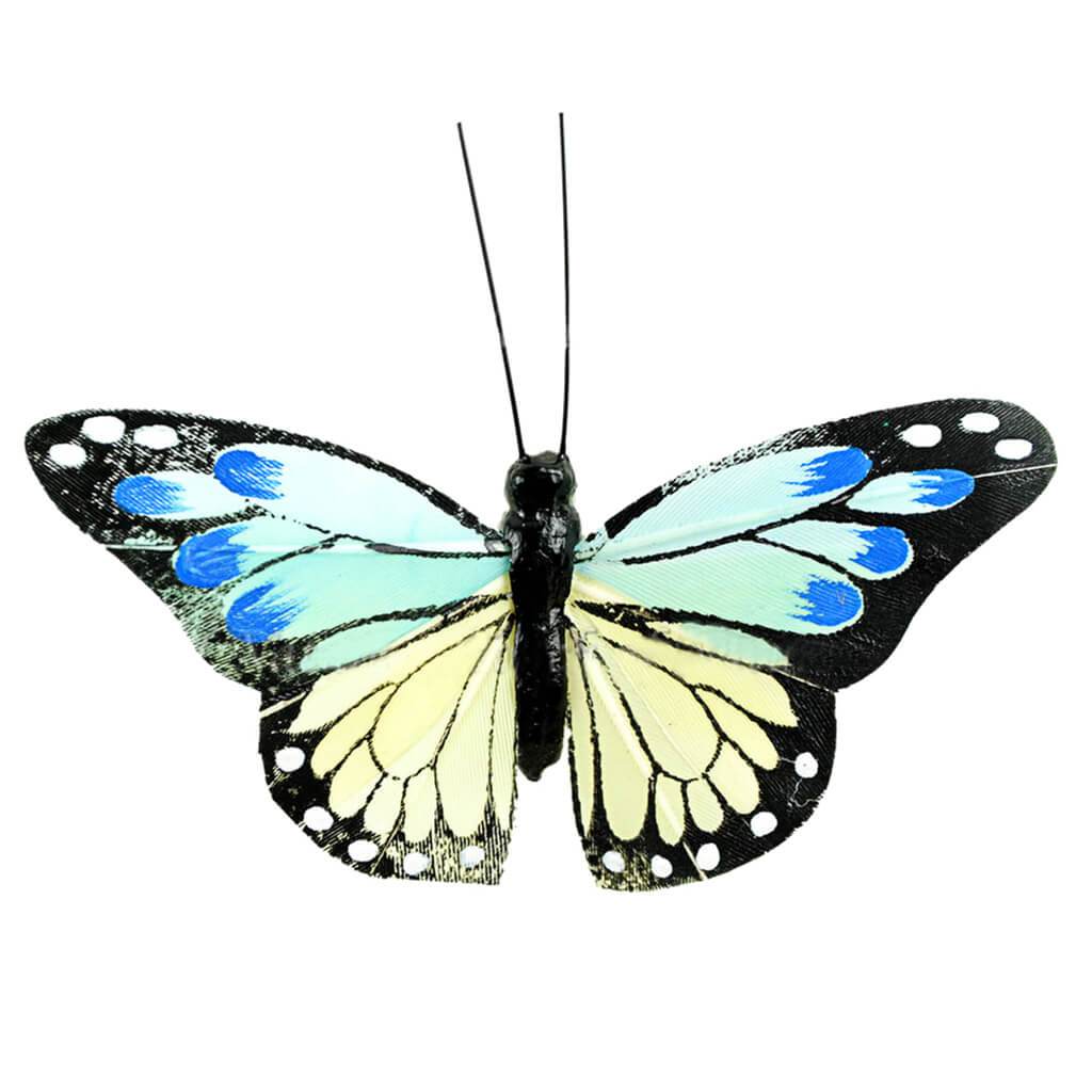 Butterfly On Clip Blue &amp;Cream 3.75in