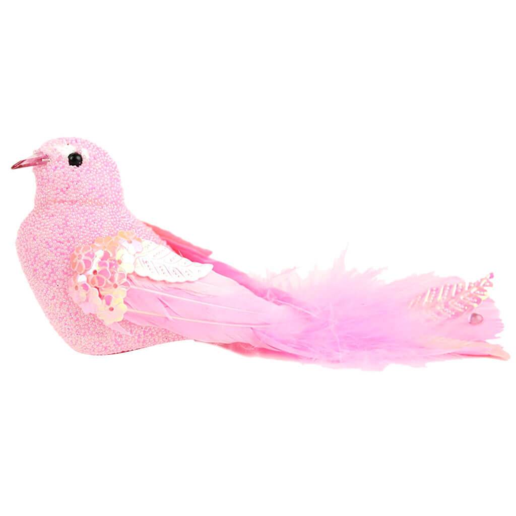 Fancy Beaded Sequin Bird 5.5in Candy Pink