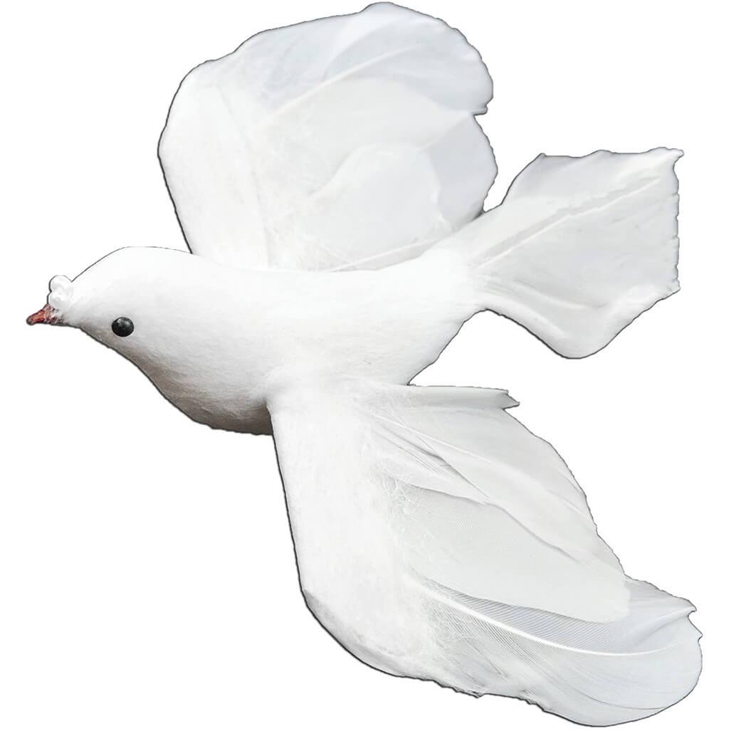 White Feather Flying Dove On A Wire 5in