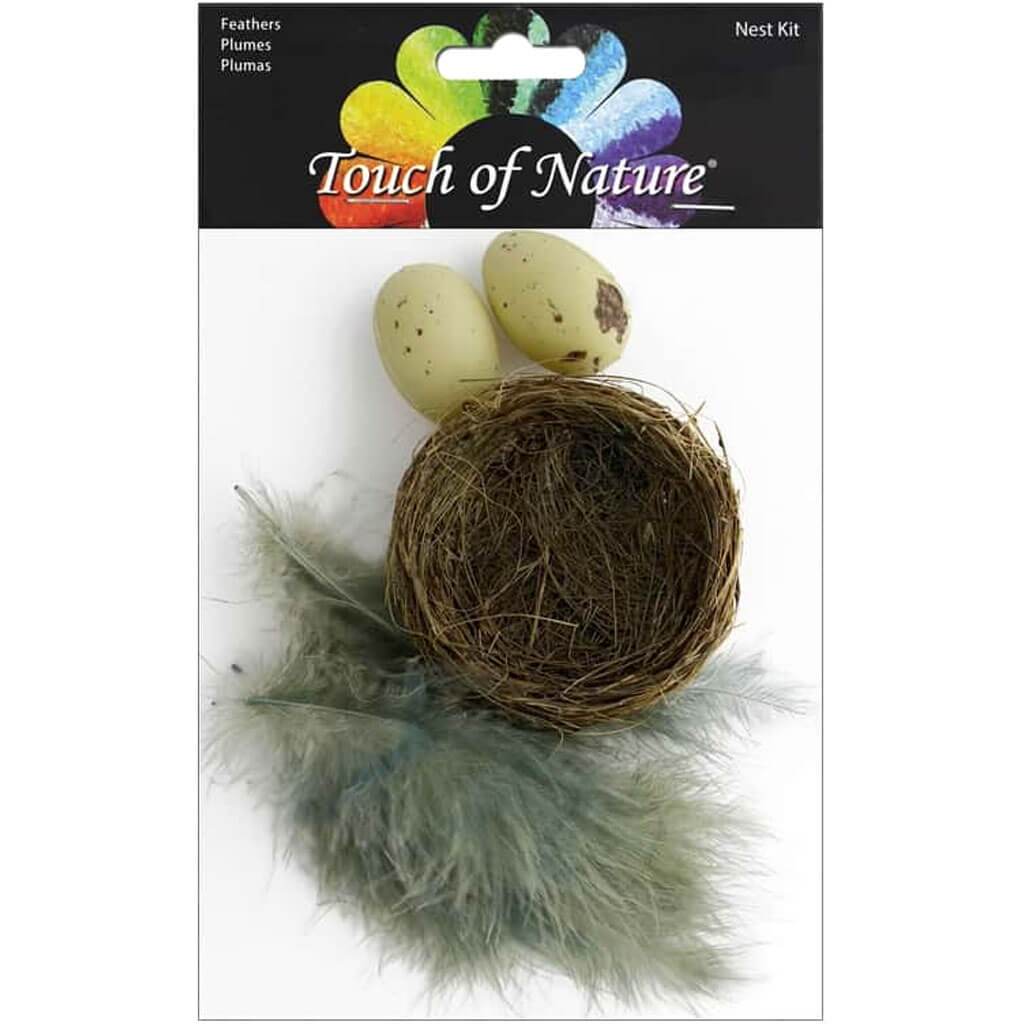 Grass Bird Nest Kit with 2 Eggs and Feathers