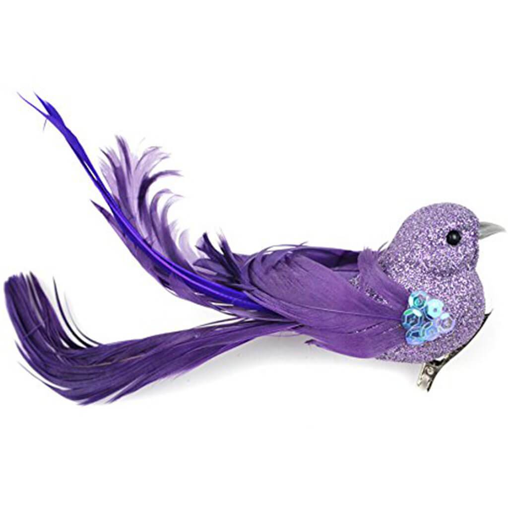 Glitter Bird on clip 6&quot; Wisteria 1pc