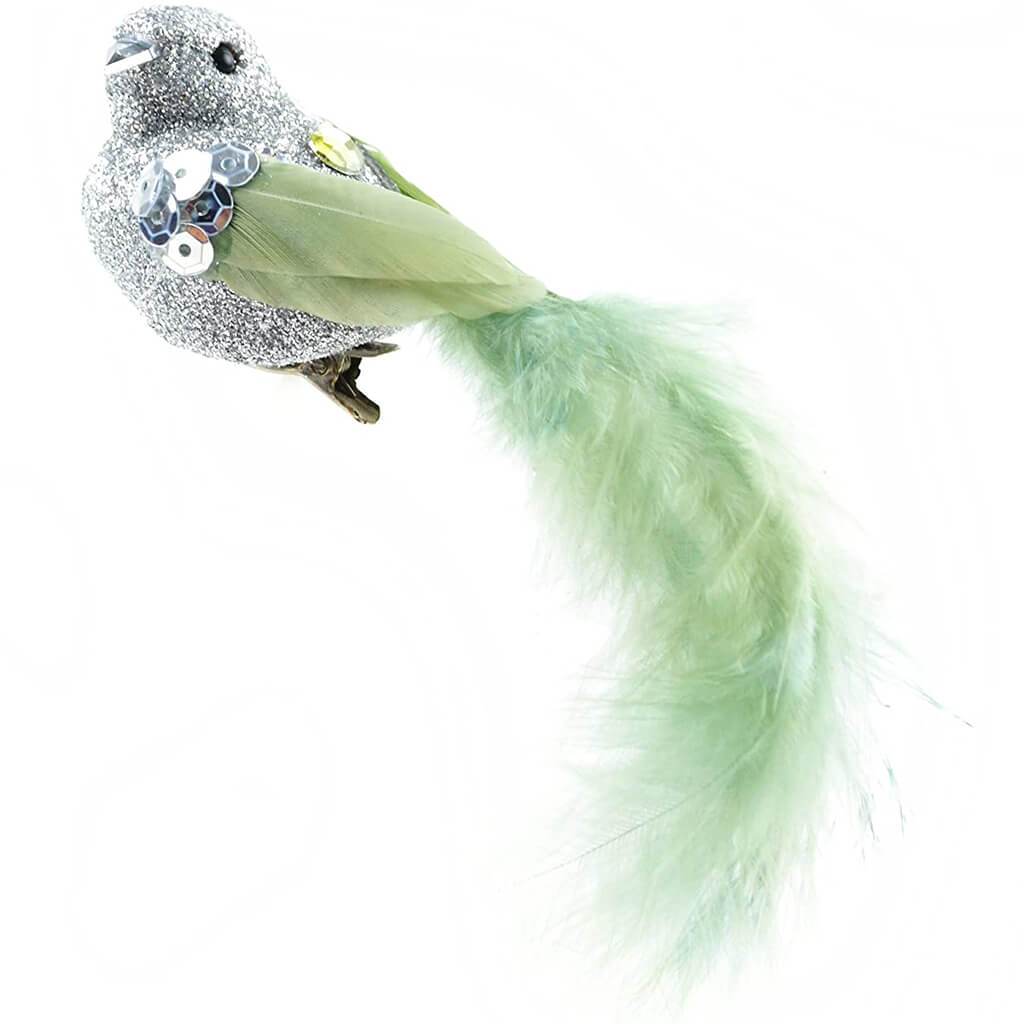 Fancy Bird Fennel with Fluffy Tail Mirrored Beak &amp; Sequins 5in Glitter