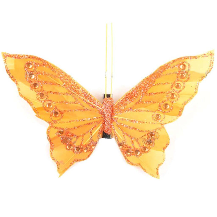 Fancy Butterfly Terracotta with Glitter & Gems On Clip 5.25in