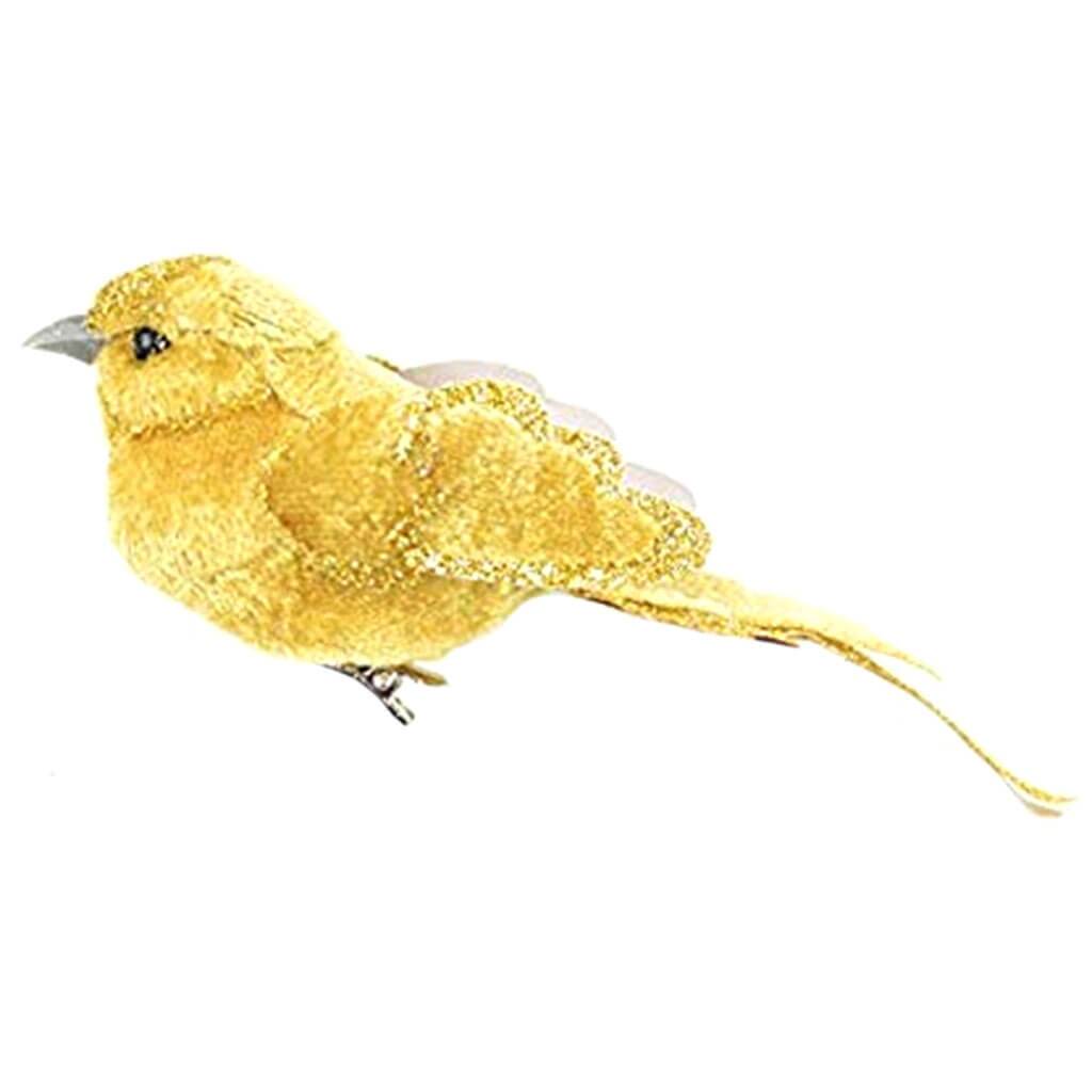 Velvet Glitter Bird Gold on Clip 5in