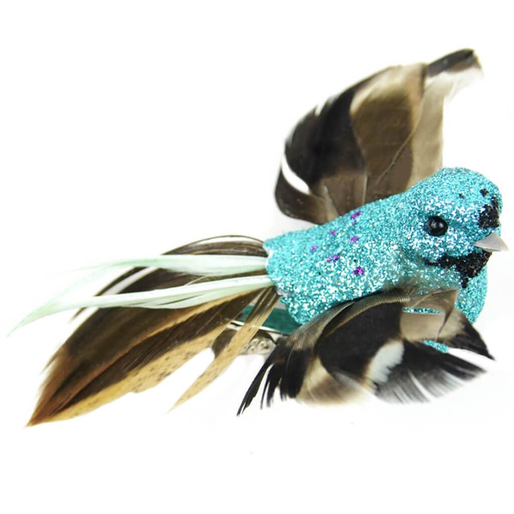 Open Wing Glitter Hummingbird Robin Egg on Clip 4in