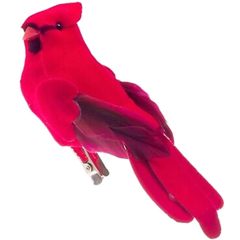 Felt Cardinal with Clip 4.75in Red