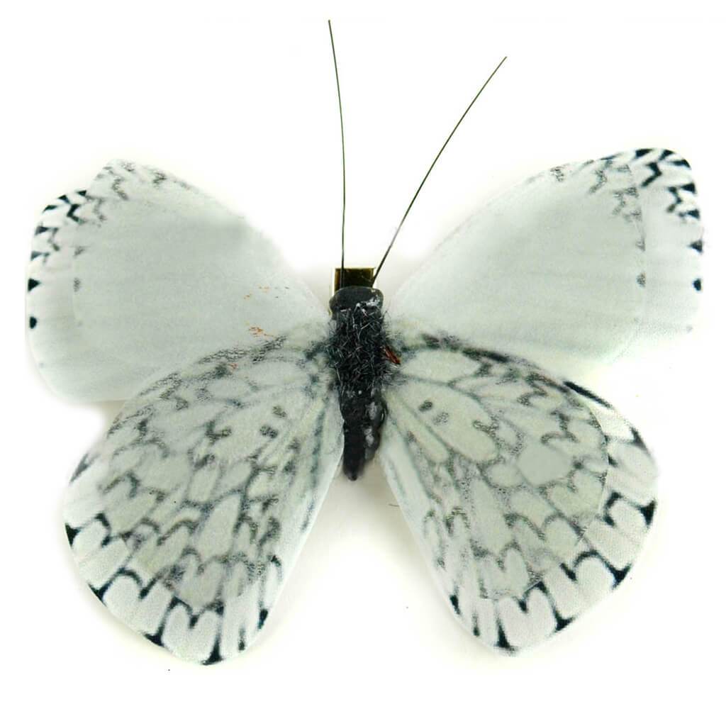 Double Layer Fabric Butterfly with Clip 3.75in Black And White