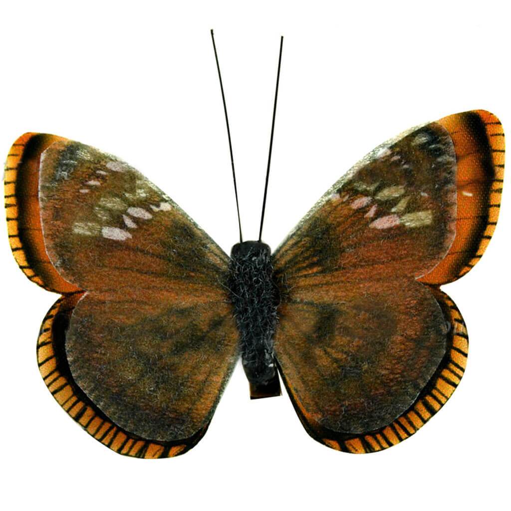 Double Layer Natural Butterfly with Clip 3.5in Orange